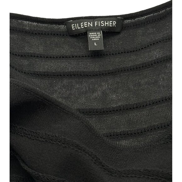 Eileen Fisher System Black Cotton Tank Top Tunic A-Line Ribbed Gauzy Mesh Size L - Picture 4 of 7